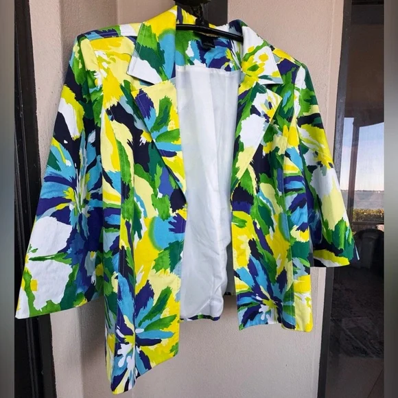 Molly & Maxx Multicolor Abstract Print Blazer 3/4 Sleeve Collar Lined Large - Picture 16 of 16